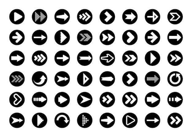 Black arrows set on white background arrow cursor icon vector pointers collection back next web page sign