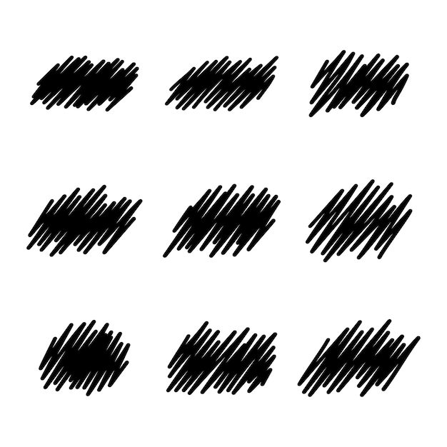 Набор черных художественных каракулей, нарисованных вручную маркером
