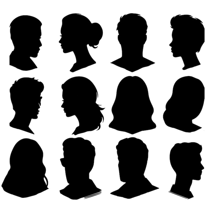 Vector black avatar portrait silhouettes woman and man faces portraits anonymous characters avatars image