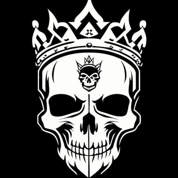 Black background graphic black and white human skull with royal lily king crown and diamonds vector