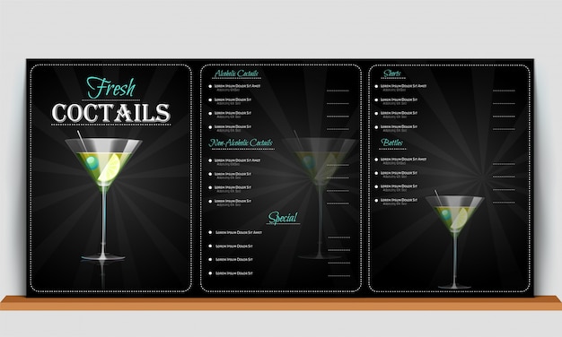 ベクトル 新鮮なcoctailsメニューカードの黒の背景。