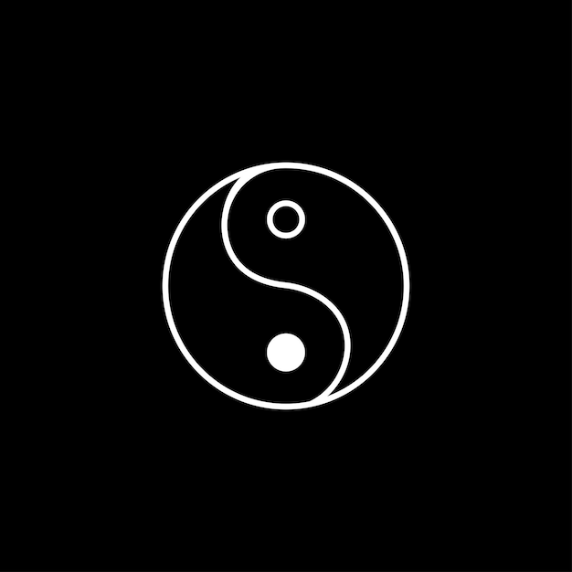 Black background And White outline Yin Yang illustration vector