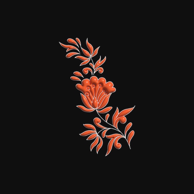 A black background with 3D red flower on it