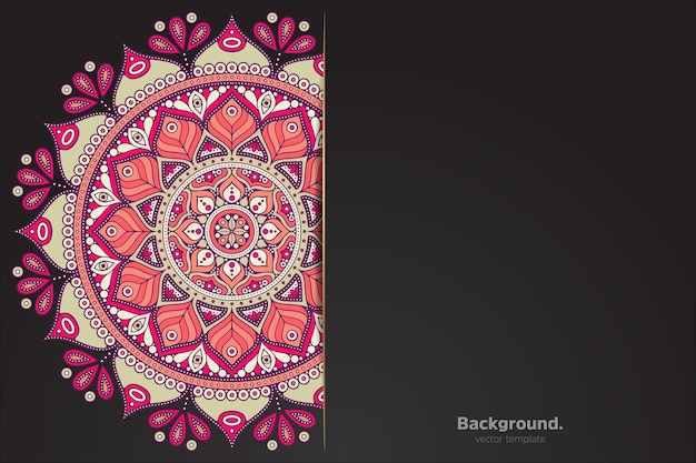 Black background with Abstract oriental mandala