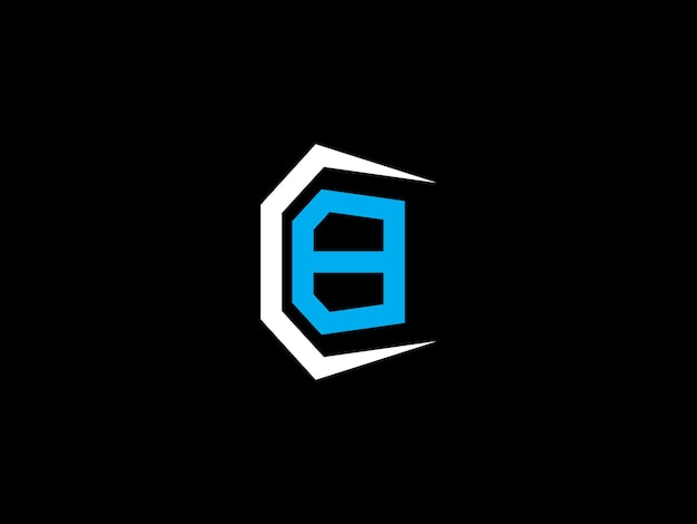 A black background with a blue letter e and a white hexagon