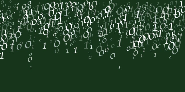 Vector black background with blue numbers 0101 3d render