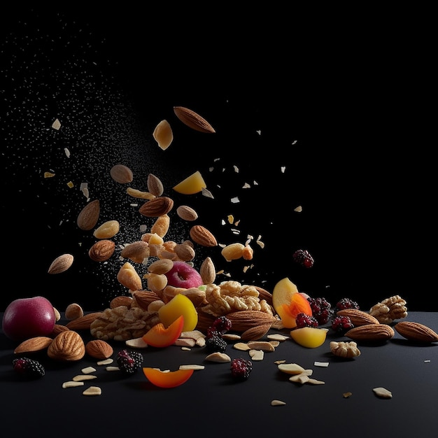 Vector a black background with a bunch of nuts and nuts