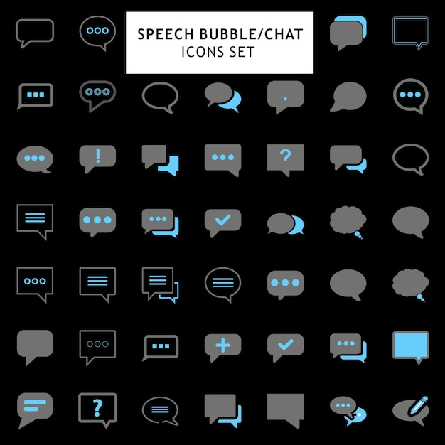 Vector a black background with a collection of speech bubbles and chat icons.