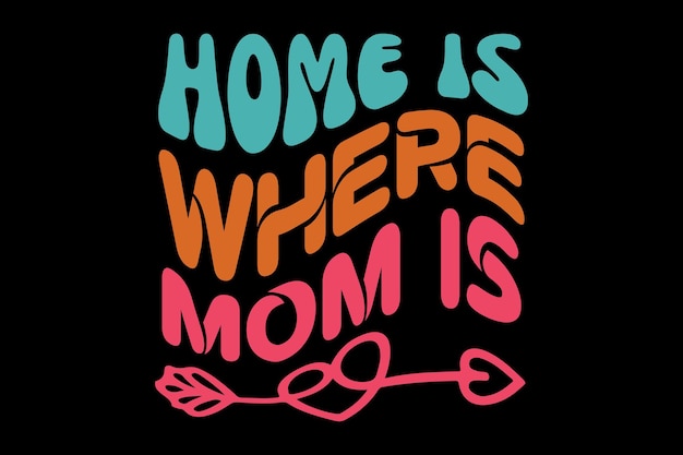 A black background with a colorful saying home is where mom is.