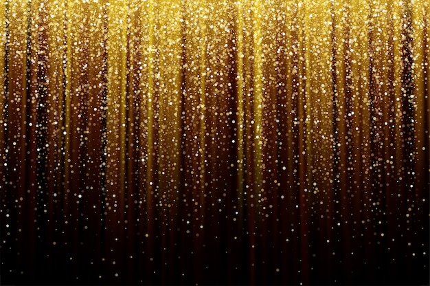 black background with falling golden sparkles glitter. background for decoration festive design.  