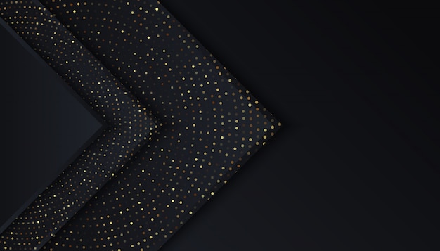 Vector black background with overlap layers golden light dots