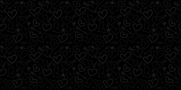 Vector black background with a pattern of hearts and stars