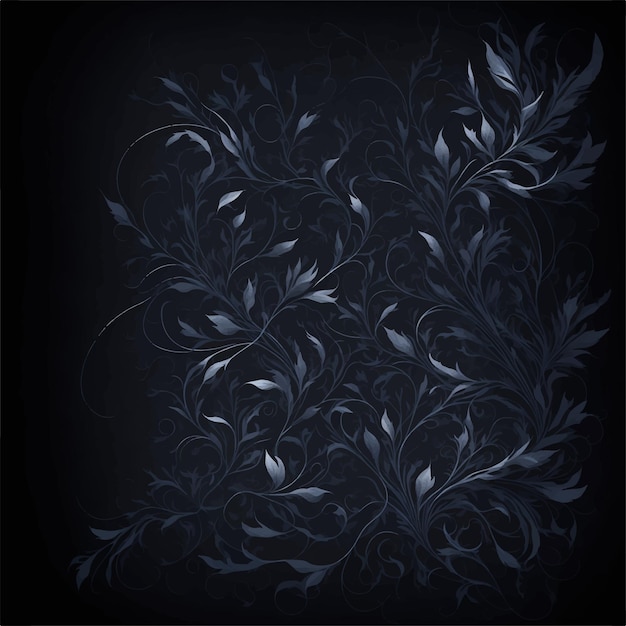 Vector a black background with a pattern of leaves and flowers