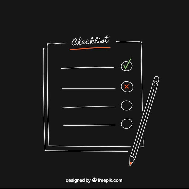 Vector black background with pencil and checklist