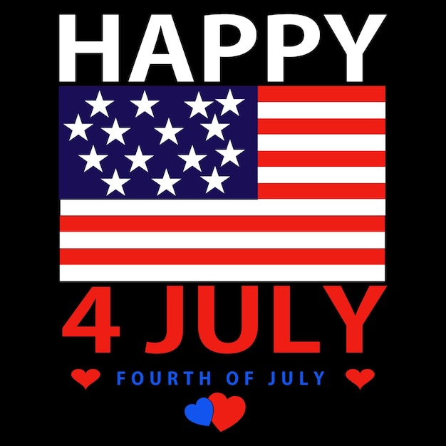 A black background with a red, white and blue flag and the words happy 4th of july.