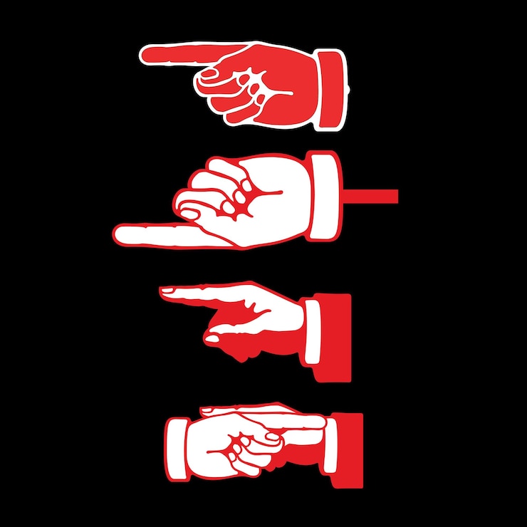 Vector a black background with a red and white image of two hands pointing at the bottom