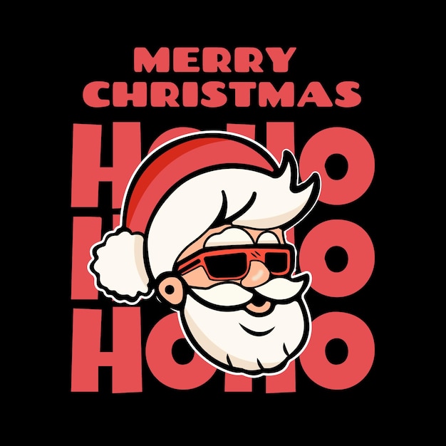 Vector a black background with a santa face and the words merry christmas ho ho ho on it.