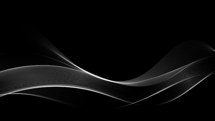 Vector black background with silver glowing waves abstract gray transparent wave flow
