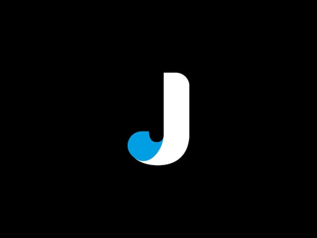 A black background with a white and blue logo with the letter j in the middle