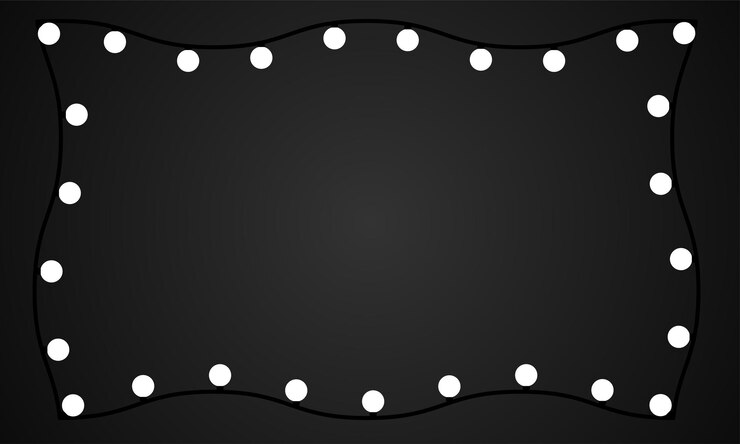 Vector black background with white garland and copyspace festive backdrop with frame from white lamps