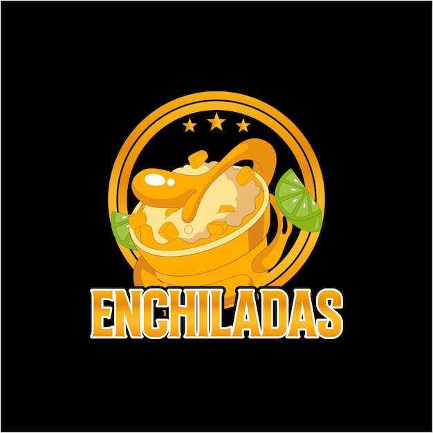 Vector a black background with a yellow circle that says enchiladas logo on it