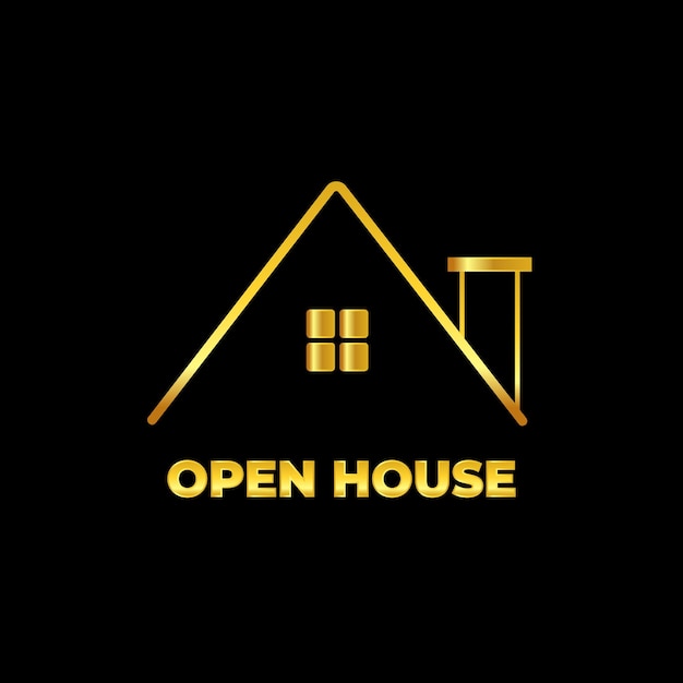 A black background with a yellow house and the words open house