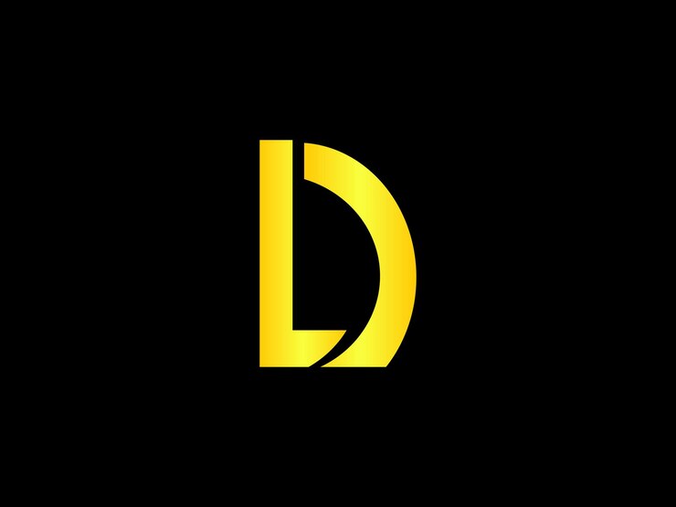Vector black background with yellow letters d and a black background