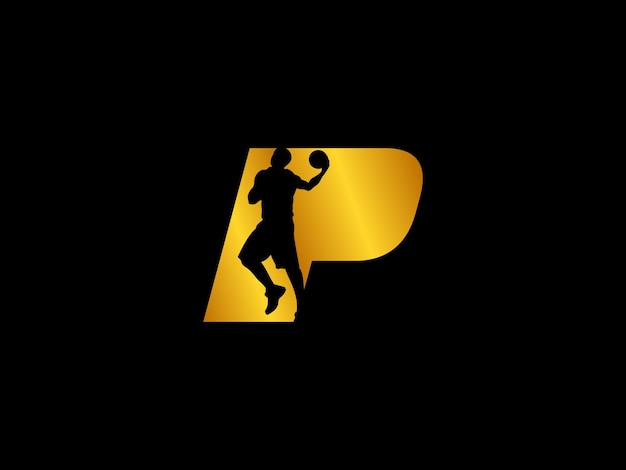 Vector a black background with a yellow player in the middle and a letter p in the middle.