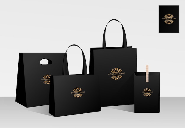 a black bag with a gold logo on it