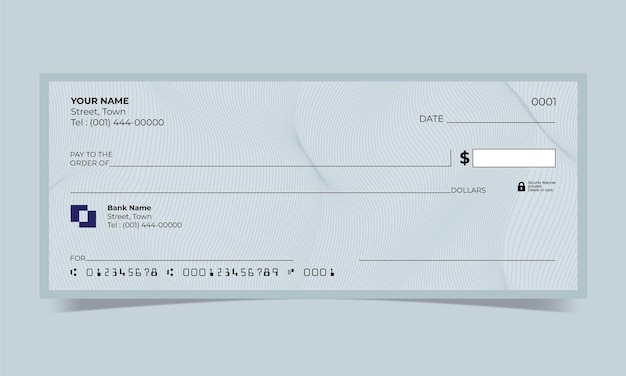 Vector black bank check, bank cheque design, vector format