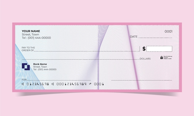 Black bank check, bank cheque design, vector format