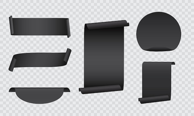 black banner label blank set collection on grey checkered background vector