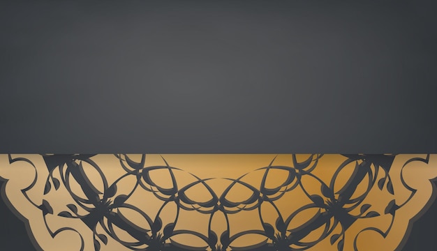 Black banner template with abstract gold pattern and place for text