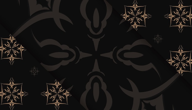 Modello di banner nero con motivo mandala marrone e posto per logo o testo