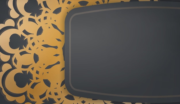 Шаблон черного баннера с золотым узором мандалы и местом под вашим логотипом или текстом