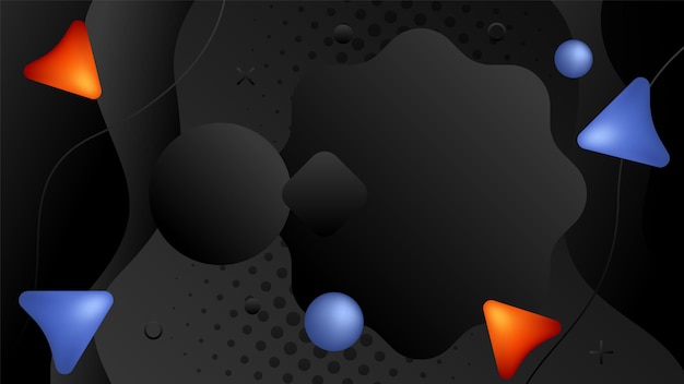 Black banner with blue and orange background