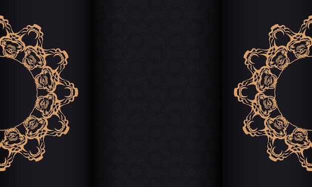 Black banner with luxurious gold ornaments and place under the text Printready invitation design with vintage patterns