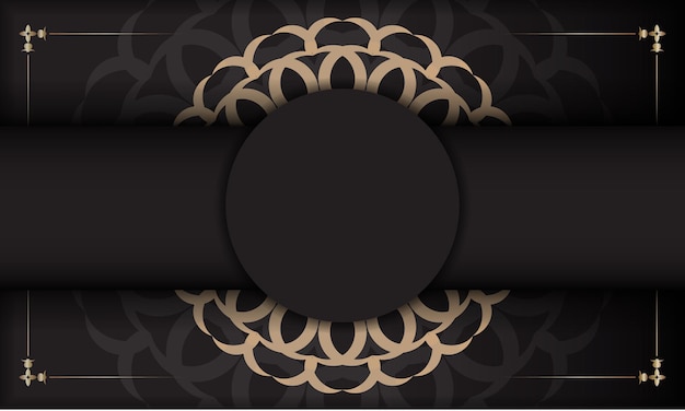 豪華な装飾とロゴの場所が付いた黒いバナー。ヴィンテージパターンのポストカードプリントデザインのテンプレート。