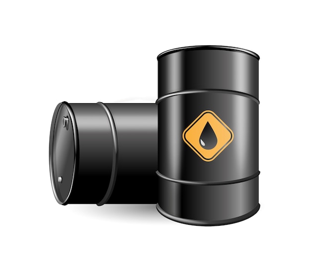 Barili neri per olio crudele o petrolio modello di progettazione di imballaggio per mockup vector