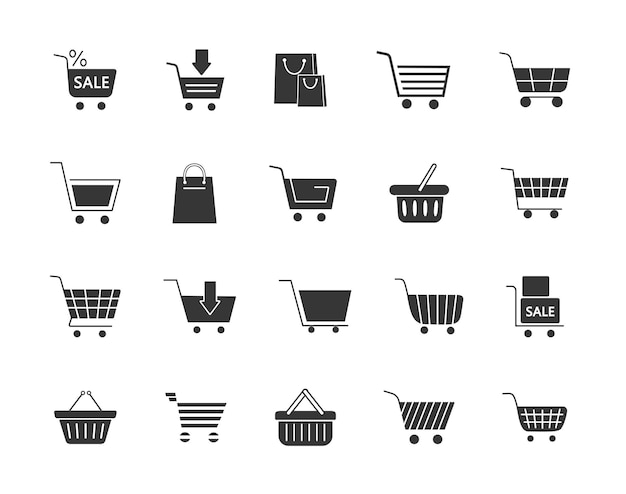 Vector black basket icons set