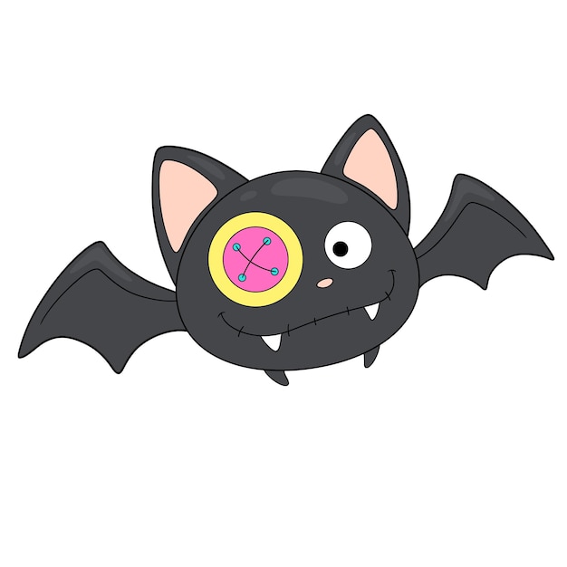 Vector a black bat with a bright button for an eye cute smiling cartoon character with fangs