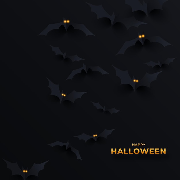 Черные летучие мыши с горящими глазами на черном фоне шаблон баннера хэллоуина летающая стая летучих мышей