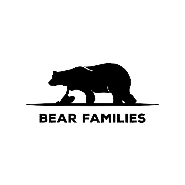 Идея дизайна логотипа животного силуэта семьи Черного Медведя