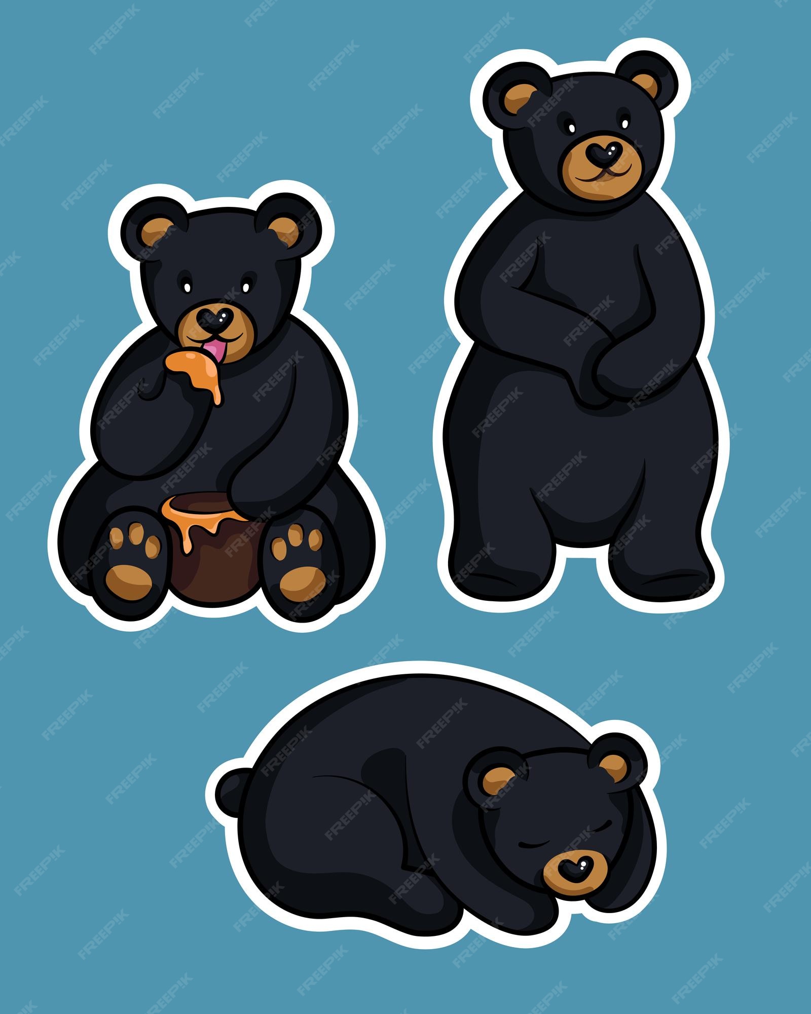 Premium Vector | Black bear ursus americanus cute bear set hand drawn  vector illustration of a cute bear