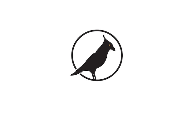 Black bird raven silhouette on circle logo design