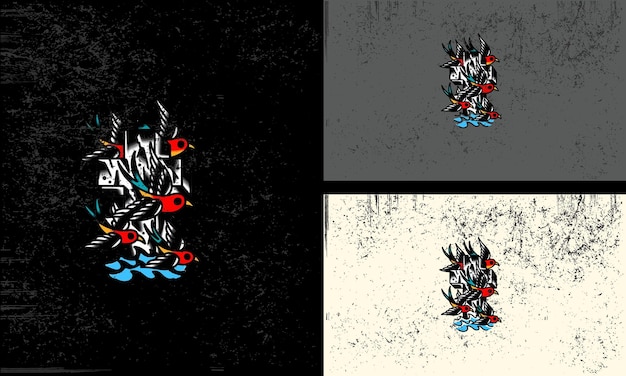 Black birds and overtake vector illustration mascot design