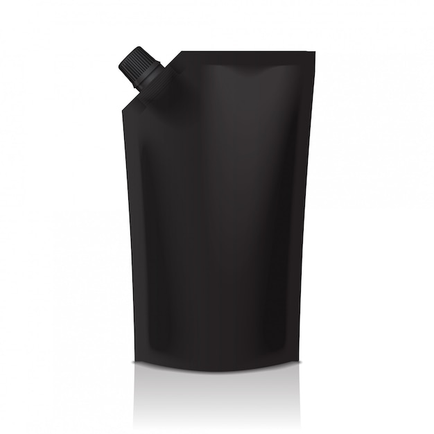 블랙 빈 플라스틱 Doypack은 주둥이가 달린 파우치를 서 있습니다. 음식 또는 음료를위한 유연한 포장