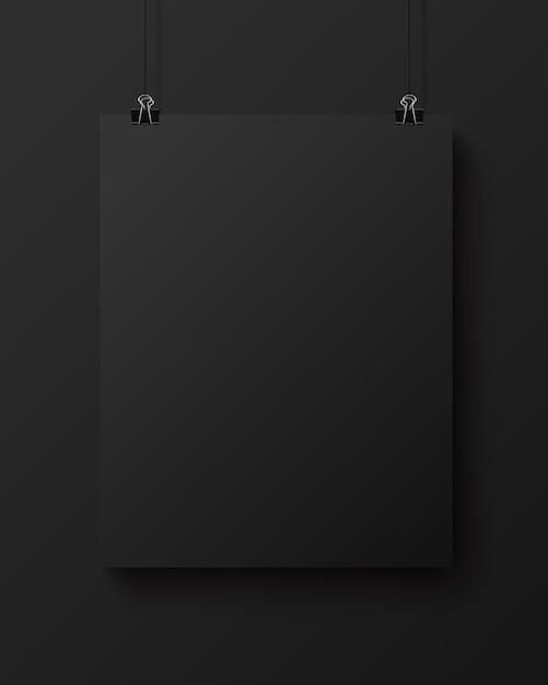Black blank square sheet of paper on the black background, vector mock-up illustration
