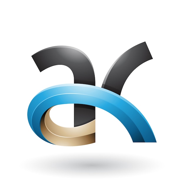 Vector black and blue 3d bold curvy letter a and k vector illustration