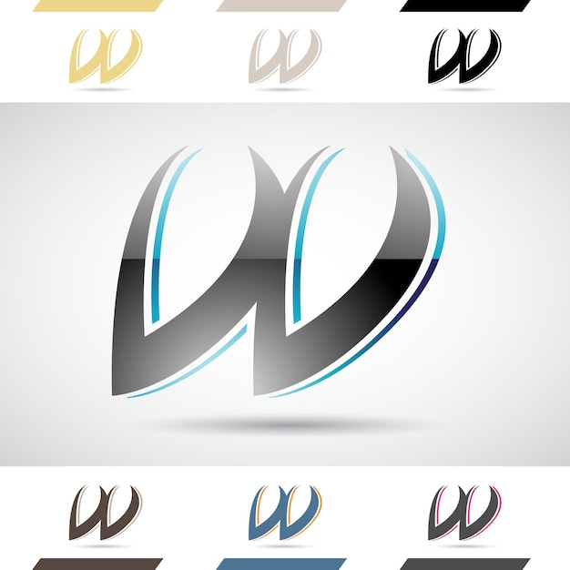 Black and Blue Abstract Glossy Logo Icon of Spiky Letter W